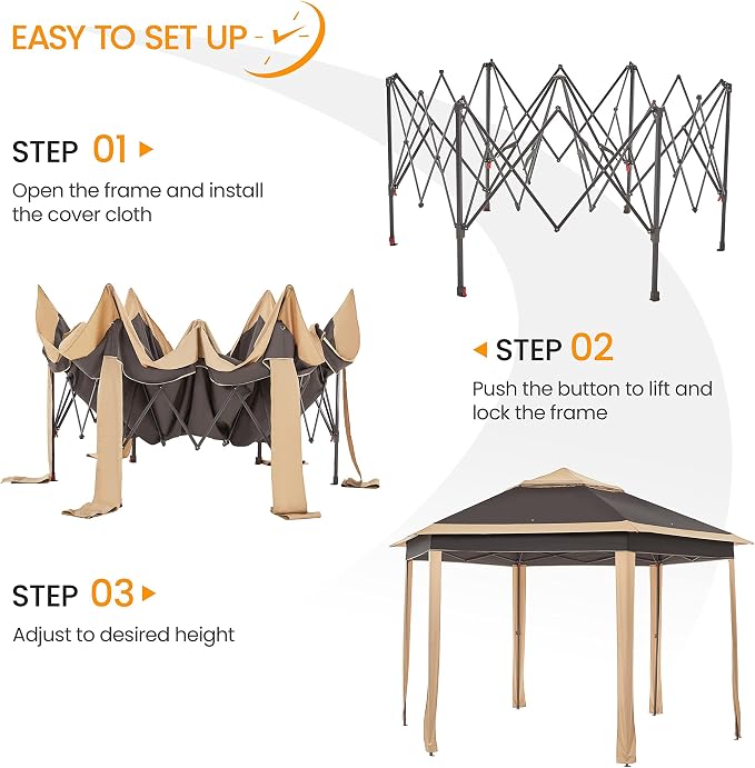 Yaheetech 13x13 Pop Up Gazebo Double-Tier w/Mesh Netting Patio Canopy Brown | - Image 5