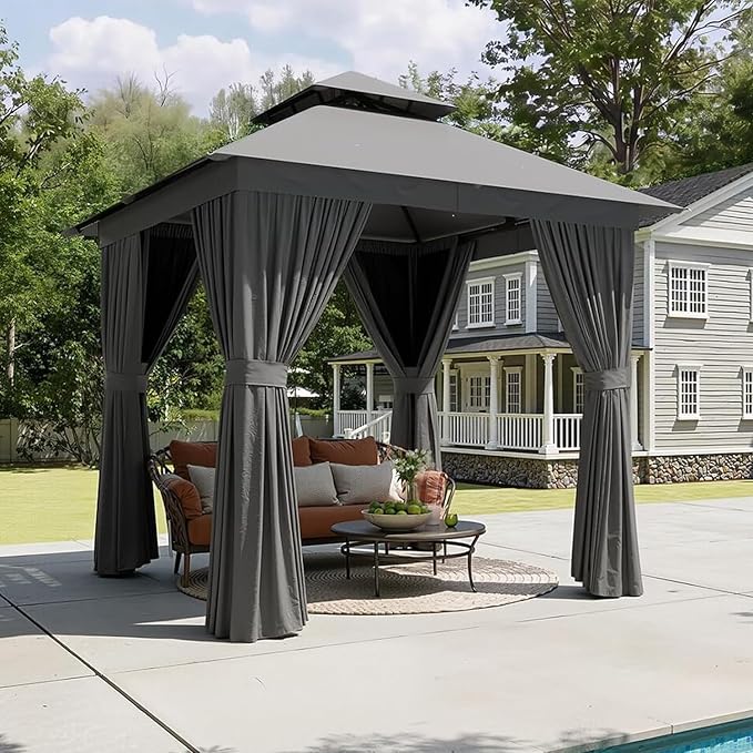 Aoxun 8x8FT Metal Frame Outdoor Gazebo, Dark Gray | UPF50+ Protection 50×50mm by Aoxun