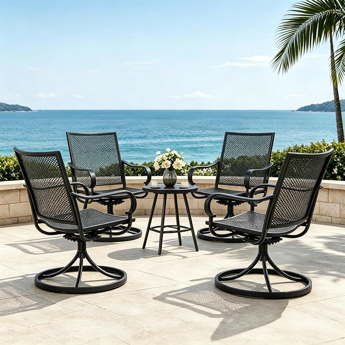 Outdoor Patio Dining Chairs Set of 4, All-Weather Metal Mesh Chairs by Unknown