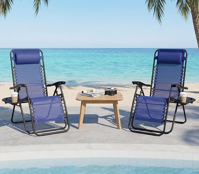 Chaise Lounge Chair Outdoor Set of 2, Oversized Zero Gravity Chair, Lawn Chairs - Image 2