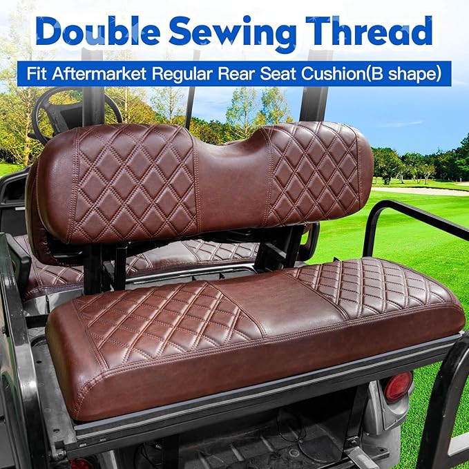 NOKINS 4PCS Golf Cart Seat Covers Kit, Front and Rear Seat Covers Fits YAMAHA/G29/Drive2 Standard Seat Cushion, Yamaha Vinyl Diamond Replacement Seat Covers, No Stapler(Brown Brown 8438)