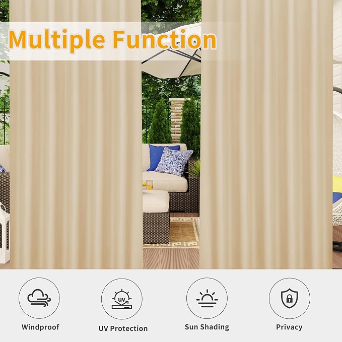 Easy-Going Outdoor Patio Curtains 2 Panels, 54x108 inch, Porch and Pergola - Image 5
