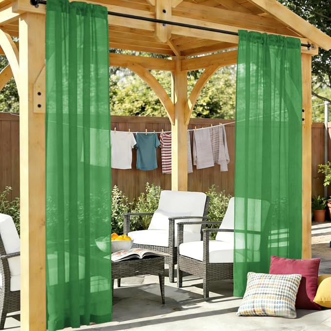 Outdoor Sheer Curtains for Patio Waterproof, 2 Panels Rod Pocket Indoor/Outdoor - Image 7