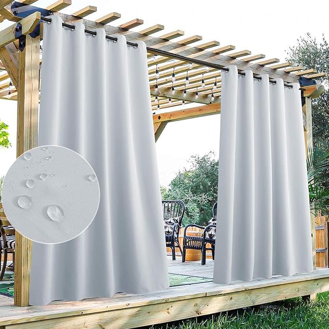 Outdoor Patio Curtains W70 x L84 Inch Greyish White, 1 Panel | Deck Curtains by StangH