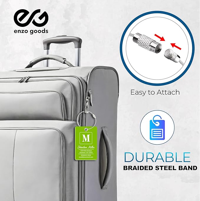 Personalized Luggage Tag | 10 Pack | Custom Luggage Tags for Suitcases | Kids Backpack Tag | 10 Color Options & Choose Font, Font Color
