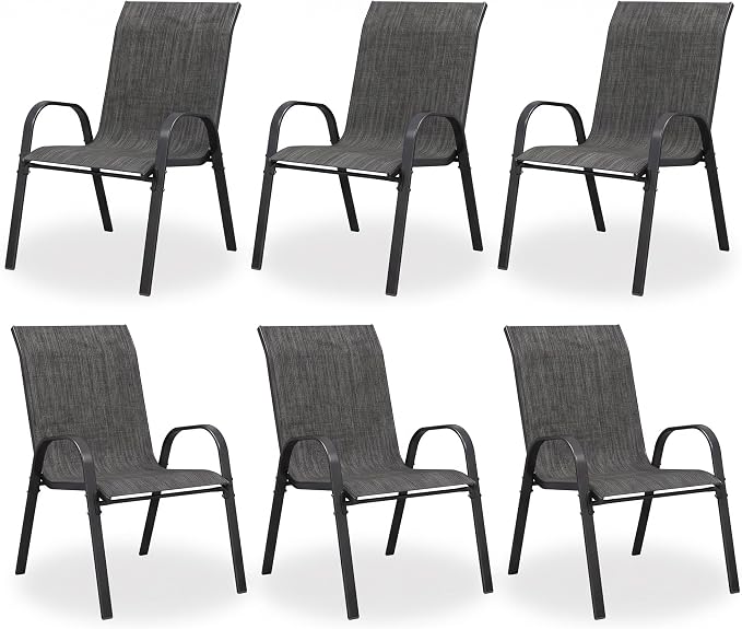 Patio Dining Chairs Set of 6, Outdoor Stackable Dining Chairs High Back by VonzoyHome
