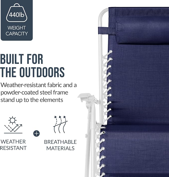 Best Choice Products Set of 2 Extra Wide Adjustable Steel Mesh Zero Gravity - Image 6