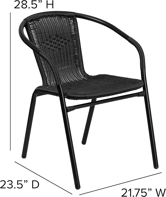 EMMA + OLIVER Black PE Rattan Stackable Patio Dining Chair, Indoor/Outdoor Use - Image 2