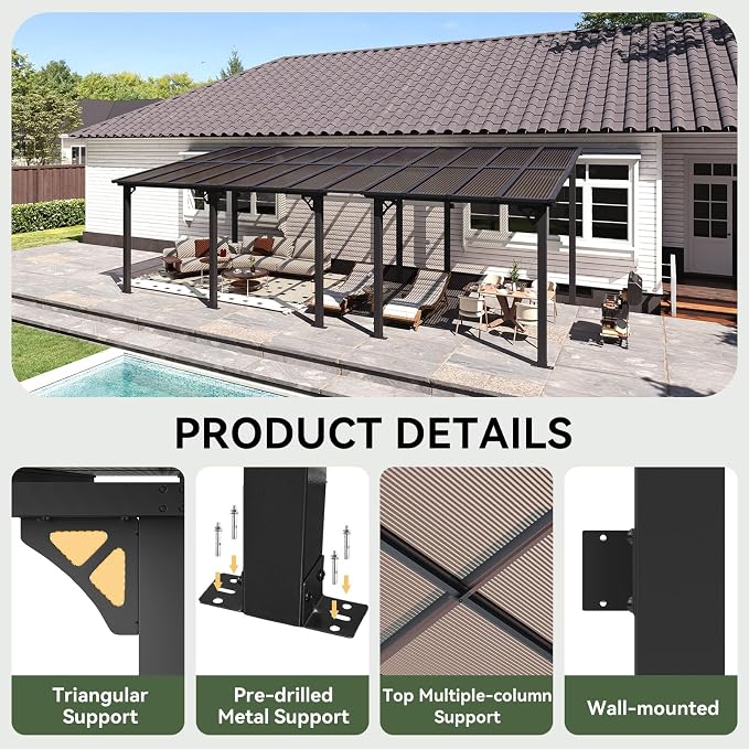 Aoxun 24’x10’ Gazebo with Aluminum Frame & Polycarbonate Panel, Outdoor Patio - Image 3
