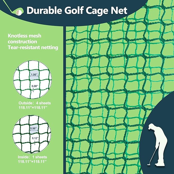 Golf Cage Net with Steel Frame 10x10x10 Ft Golf Practice Nets Used for Indoor Full Swing Practice and Chopping Practice, Including Target Fabric and Swing Pad