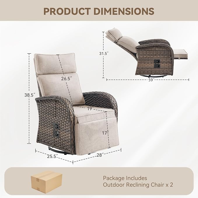 Zero Gravity Patio Swivel Recliner Chairs Set of 2 - Image 2