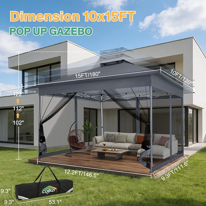 COBIZI 10x15 Pop up Canopy Gazebos on Clearance-Canopy Tent - Image 3