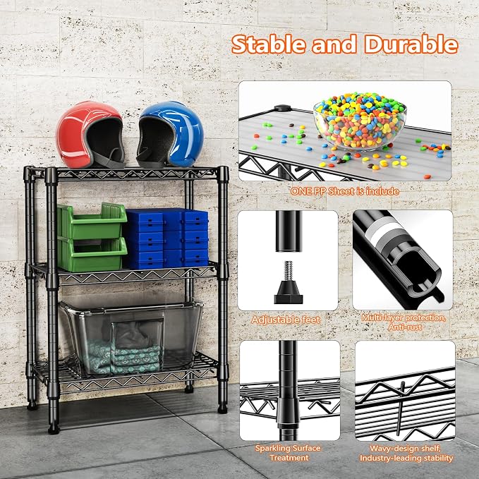 M MZG 750 lbs 3 Tier Shelf Metal Storage Shelves Wire Rack Closet Organizers - Image 7