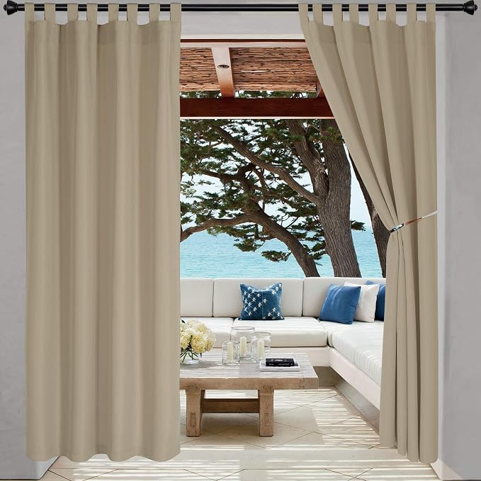 LORDTEX Indoor/Outdoor Curtains Waterproof Tab Top Patio Curtains | Sun by LORDTEX