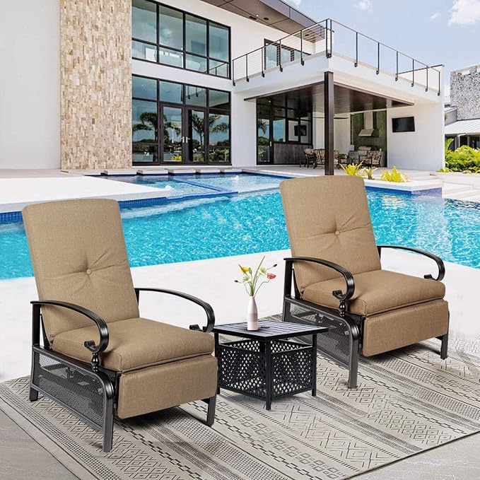 Incbruce 3 Pieces Outdoor Lounge Recliner Set, 2 Adjustable Metal Recliner Sofa - Image 2