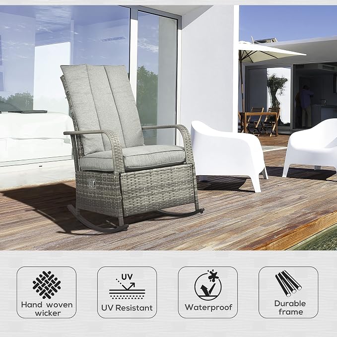 Outsunny Wicker Outdoor Rocking Chair, Patio Recliner - Image 4
