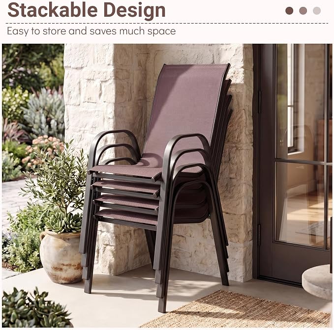 Tangkula Stackable Patio Dining Chairs Set of 4, Outdoor Armchairs - Image 5