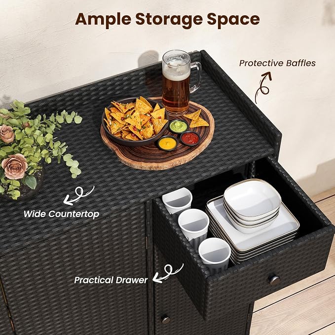 Tangkula Rattan Outdoor Storage Cabinet, Patiojoy Outdoor Cabinet - Image 5