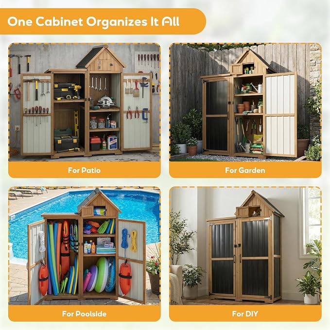 PetsCosset Outdoor Storage Cabinet Wood & Metal Garden Shed - Image 8