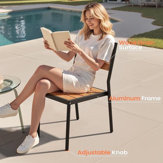 Pellebant Stackable Outdoor Patio Dining Chairs Set of 6 | Aluminum Armless - Image 4
