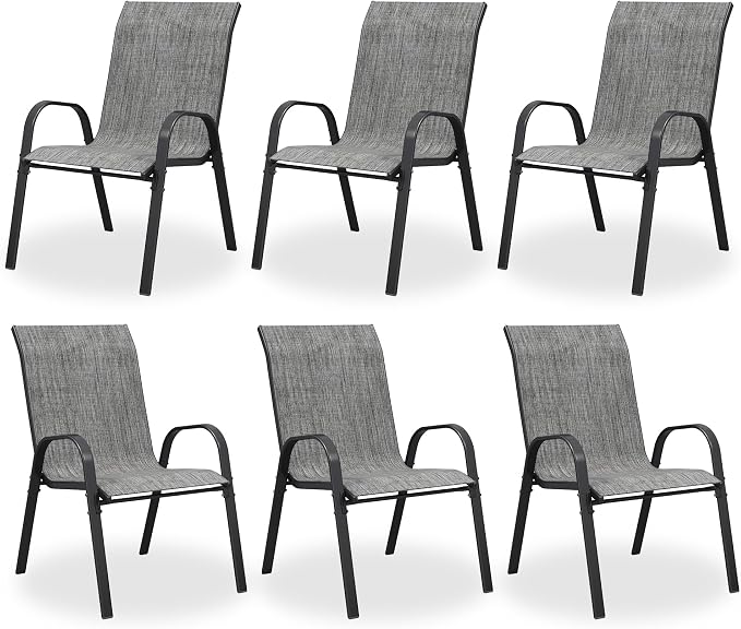 Patio Chairs Set of 6, Stackable Dining Chairs High Back, Breathable Seat by VonzoyHome