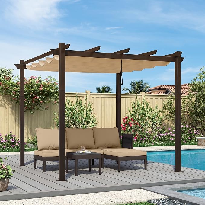 PURPLE LEAF Pergola 10' X 10' Bronze Metal Retractable Patio Canopy, UV fabric - Image 2