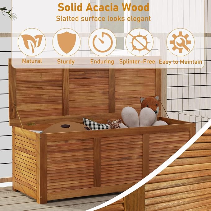 RELAX4LIFE Deck Box Acacia Wood, 46 Gallon Backyard Storage Bin Container - Image 4