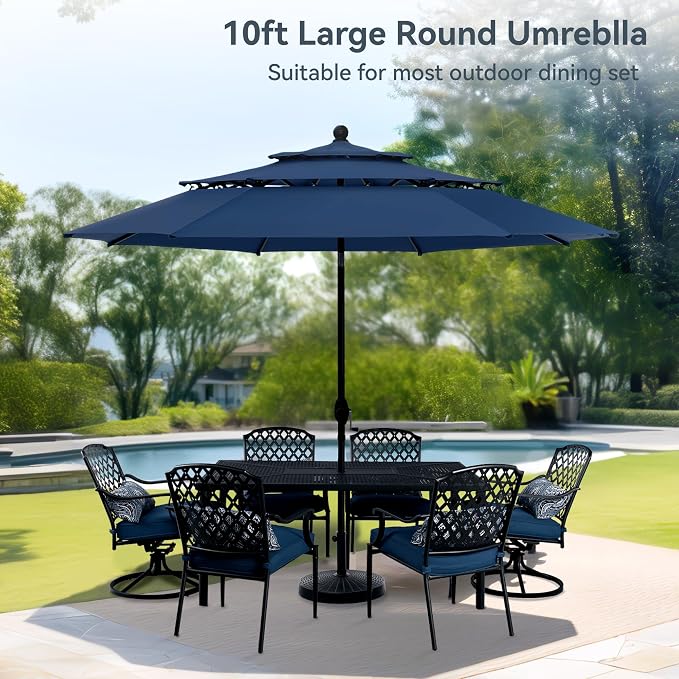 PHI VILLA 10ft Outdoor Patio Umbrellas, 3 Tier Vented Table Umbrella, 1.5" Pole - Image 9