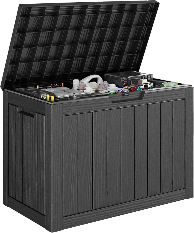 50 Gallon Outdoor Storage Box, All-Weather Resin Deck Box Outdoor Waterproof by KAMABOKO