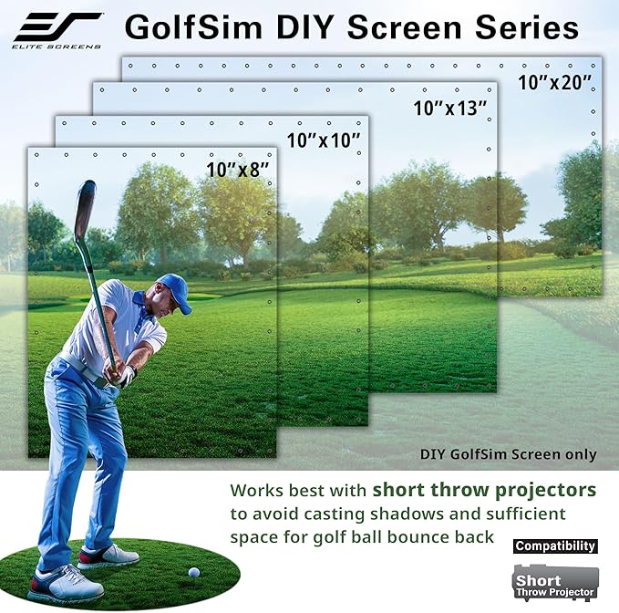 Elite Screens GolfSim DIY 10'x8' Golf Simulator Impact Screen – Indoor Golf Hitting Screen with Grommets, Multi-Sport Ready, Folded Packing for Home Training (DIY10X8-IPW1145-F)
