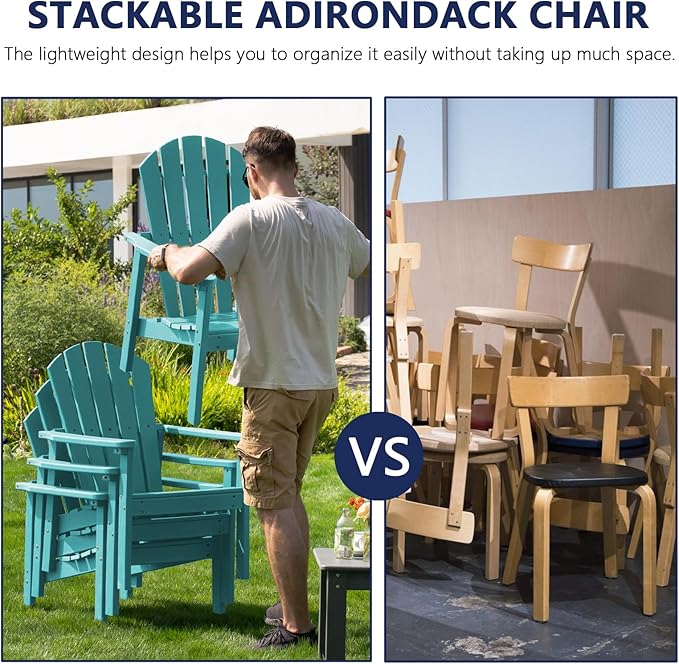 Stackable Adirondack Chairs Set of 4, Compact HDPE, Aruba | 26.3" Wide HDPE - Image 3