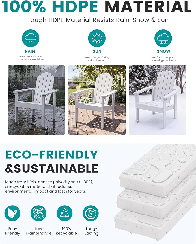 SERWALL HDPE Stackable Adirondack Chairs Set of 2, Space-Saving - Image 4