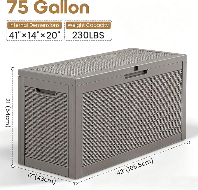 Outdoor Storage Box, 75 Gallon Resin Deck Boxes Outdoor Waterproof - Image 2