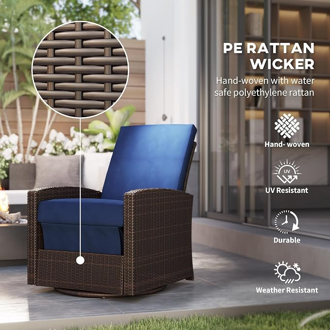 Outsunny Outdoor Wicker Swivel Recliner Chair, - Image 4