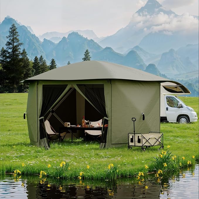 11.5FT Pop-Up Gazebo Tent with Mesh Netting, Removable Top & Wind Cloths | - Image 8