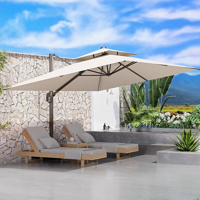 9' X 12' Cantilever Outdoor Patio Umbrellas Double Top Large Rectangle Umbrella - Image 8