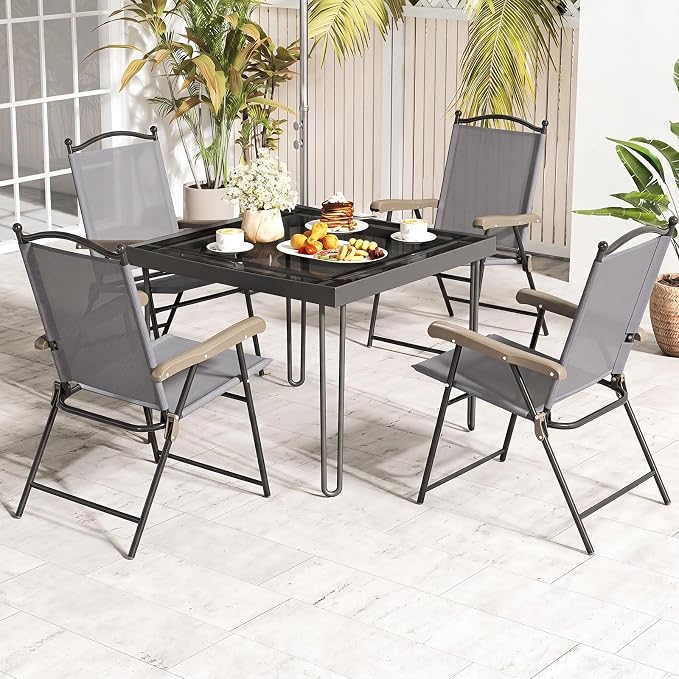 GIANTEX Set of 4 Patio Folding Chairs, Outdoor Patio Dining Chairs w/Armrest - Image 2