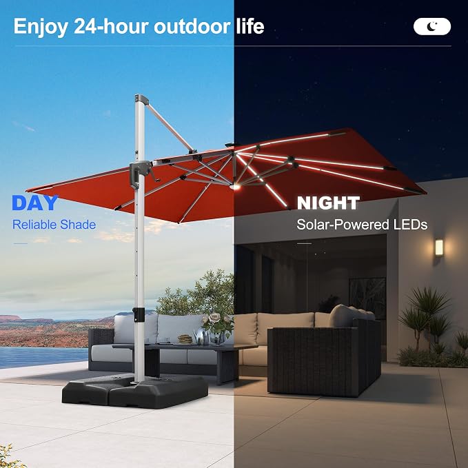 PURPLE LEAF Cantilever Umbrella 9' X 12' Solar LED Light Patio, Brick Red | - Image 7