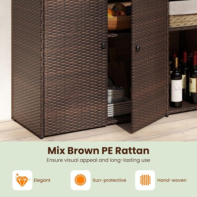 Tangkula Rattan Outdoor Storage Cabinet, Patiojoy Outdoor Cabinet - Image 8
