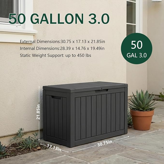 Outdoor Storage Box, 50 Gallon Waterproof Deck Box, Snap-Together Storage Bin - Image 2