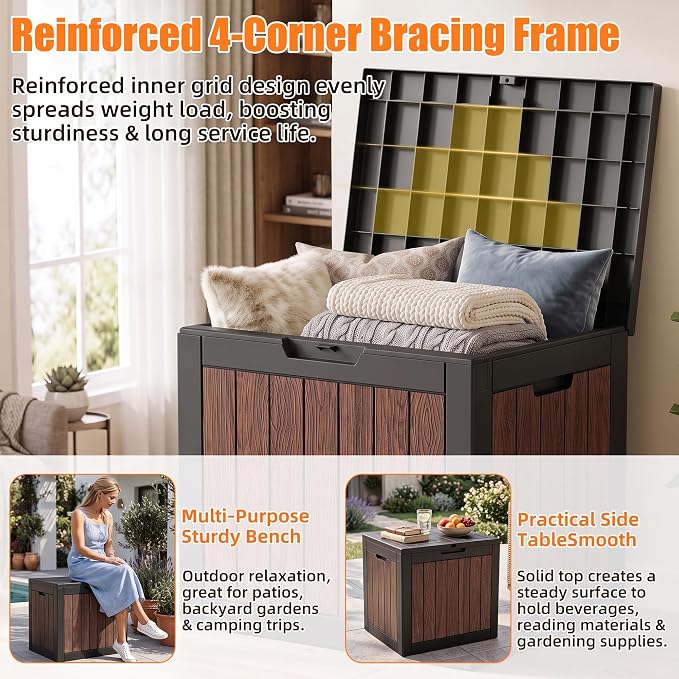 40 Gallon Outdoor Deck Box, Lockable Waterproof Resin Storage Container - Image 6