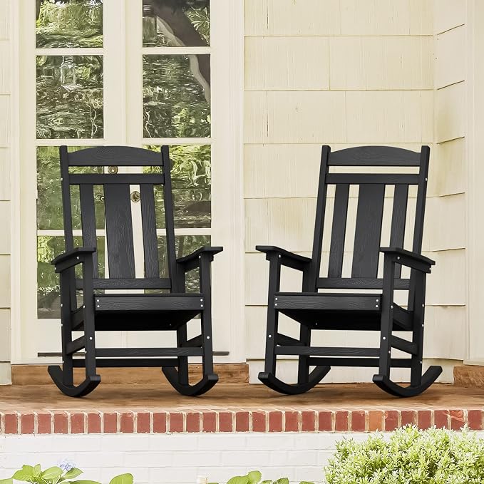 LUE BONA Outdoor Rocking Chairs Set of 2, Weather Resistant Poly Plastic Rocker - Image 11