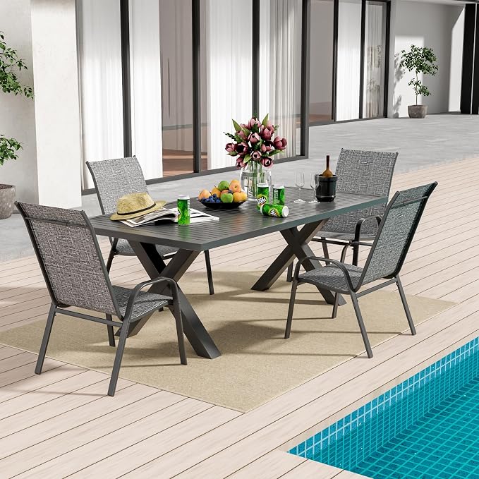 Patio Chairs Set of 4, Outdoor Stackable Dining Chairs - Image 2