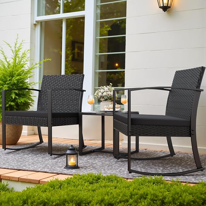 Homall Patio Furniture Set 3 Piece Resin Outdoor Bistro Set Rocking Patio Chairs - Image 5