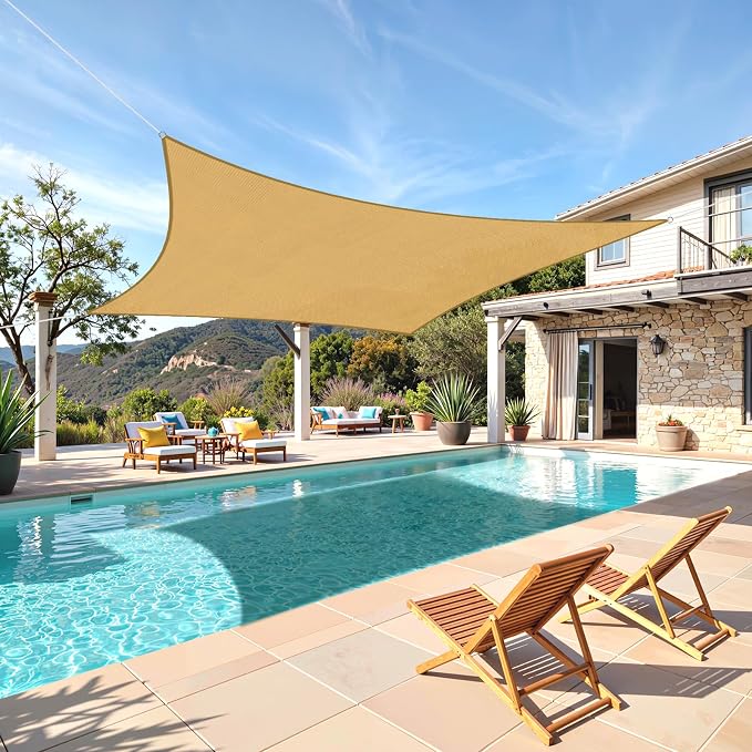 TasticTotes Rectangle Sun Shade Sail, 95% UV Blockage, Yard & Deck. Reinforced by Unknown