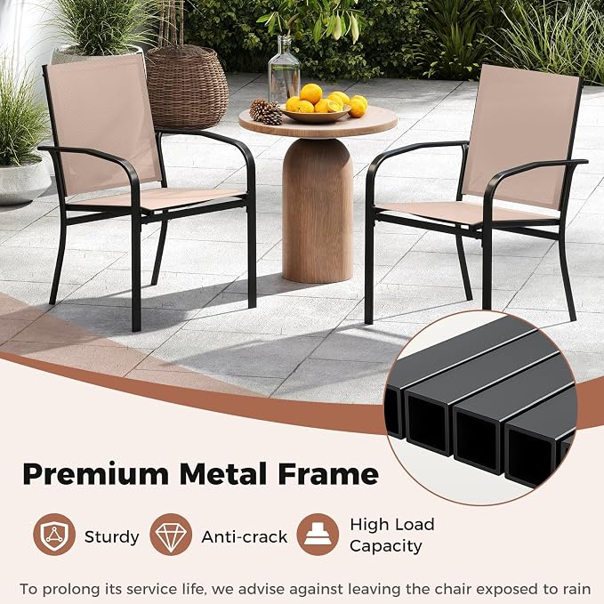 GIANTEX Stackable Patio Chairs Set of 2, All Weather Outdoor Dining Chairs - Image 5