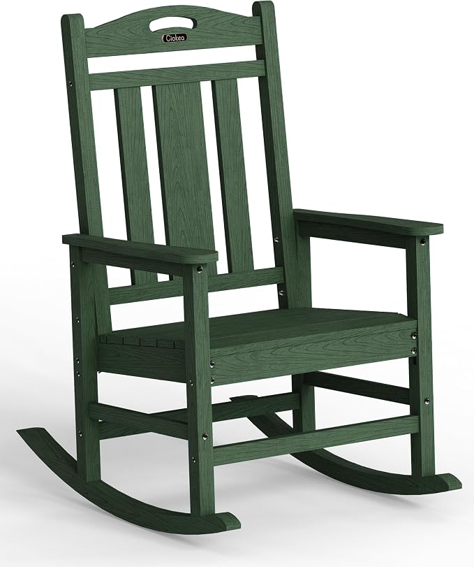 Oversized Outdoor Rocking Chair, High Back Patio Rockers, Deep Green | by CIOKEA