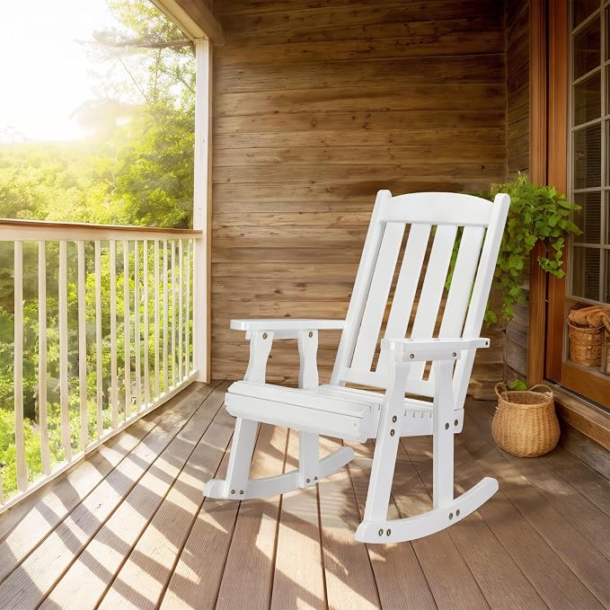 VINGLI Outdoor Rocking Chair, Heavy Duty 600 LBS Wooden Rocker, Weatherproof - Image 2