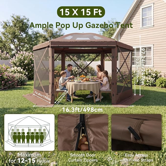 Aoxun 15x15ft Pop Up Canopy Tent, Screen Tent - Image 5