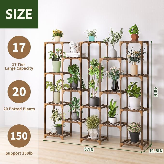 Plant Stand Indoor Outdoor, 17 Tiered Plant Shelf Wood Plant Rack | Tall Plant - Image 4